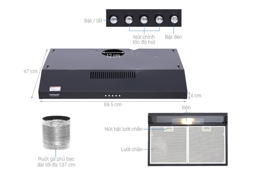 máy hút mùi vỏ sơn sunhouse shb6118b
