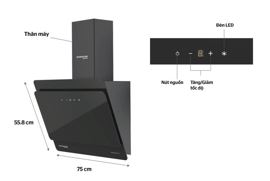 máy hút mùi cao cấp kính vát sunhouse mama mmb6818-70