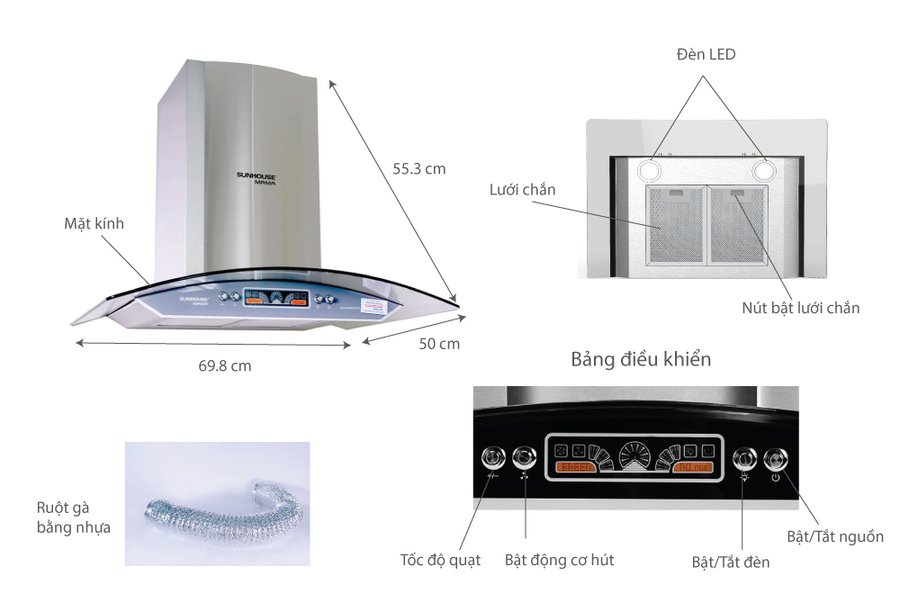 máy hút mùi kính cong sunhouse mama mm6707-70