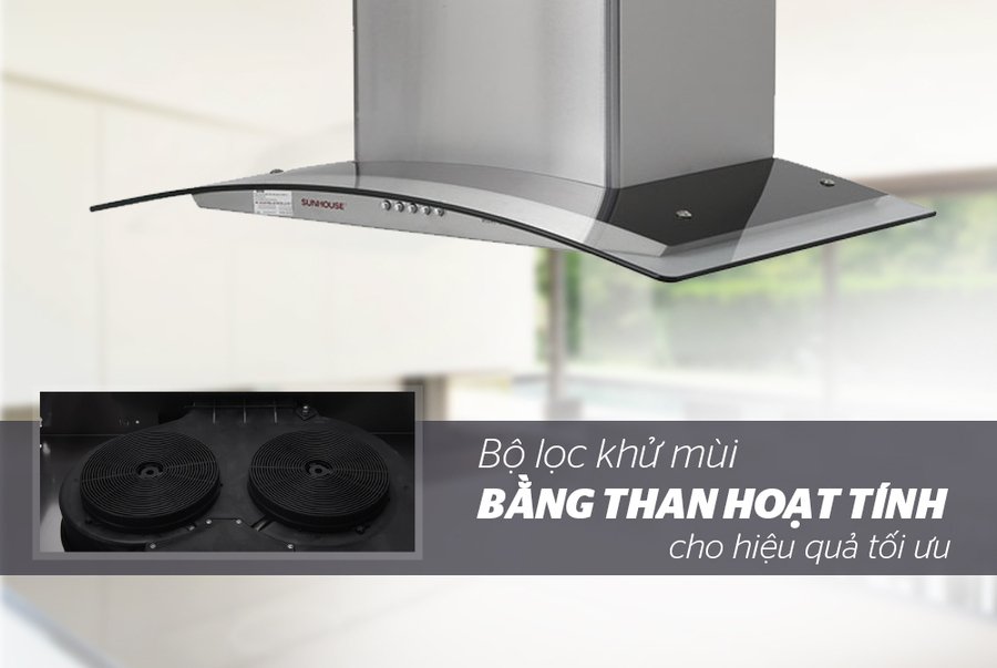 máy hút mùi kính cong sunhouse shb6629-70c