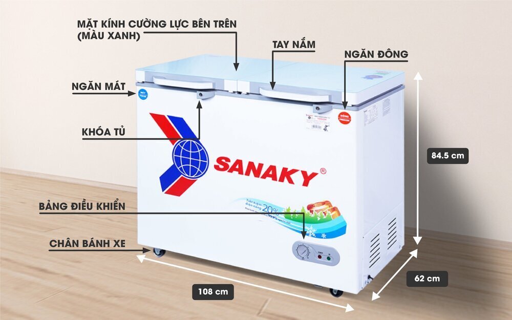 tủ đông mặt kính cường lực sanaky 220 lít vh-2899w2kd