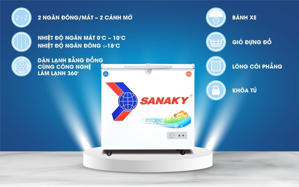 tủ đông sanaky vh-2899w1 (280 lít, dàn lạnh đồng)