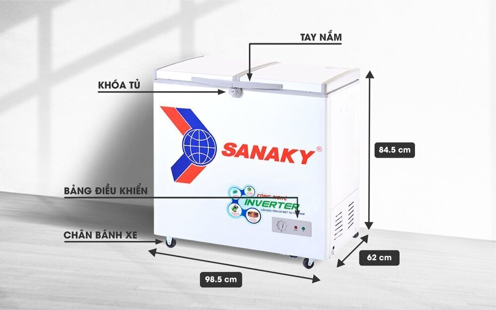 tủ đông sanaky inverter vh-2599a3, 208 lít, 1 ngăn đông, dàn lạnh đồng