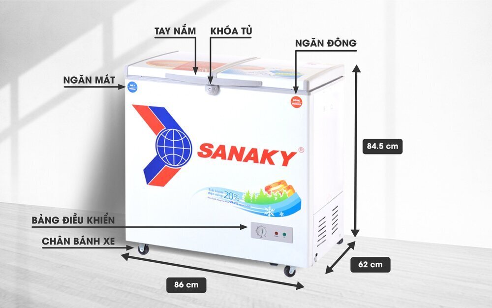 tủ đông sanaky vh-2899w1 (280 lít, dàn lạnh đồng)