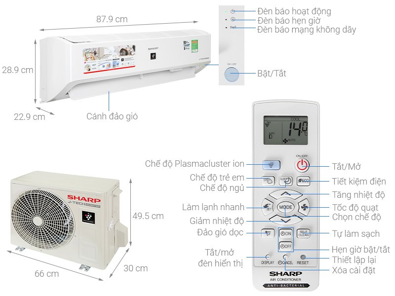 máy lạnh sharp inverter 1 hp ah-xp10ymw