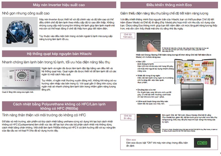 tủ lạnh hitachi inverter 735 lít r-zx740kv (x)