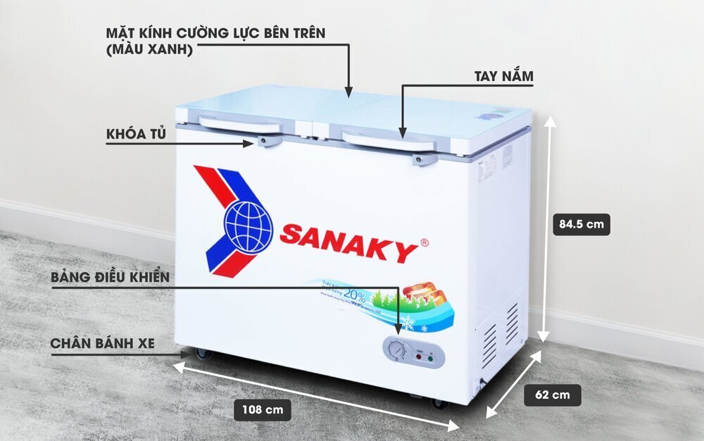 tủ đông mặt kính cường lực sanaky 280 lít vh-2899a2kd