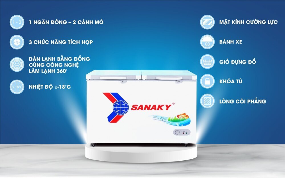 tủ đông mặt kính cường lực sanaky 280 lít vh-2899a2kd