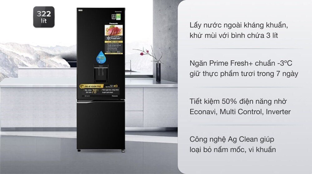 tủ lạnh panasonic inverter 322 lít nr-bc360wkvn