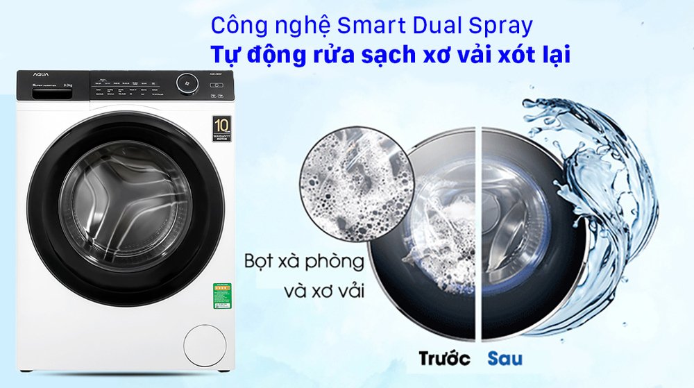 máy giặt aqua inverter 9.0 kg aqd-a900f w