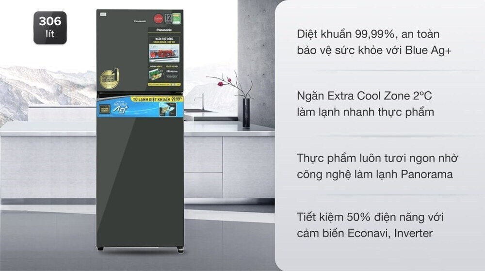 tủ lạnh panasonic inverter 306 lít nr-tv341vgmv