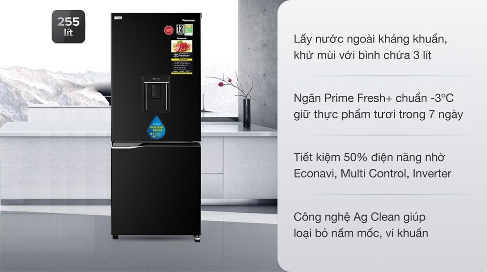 tủ lạnh panasonic inverter 255 lít nr-bv280wkvn