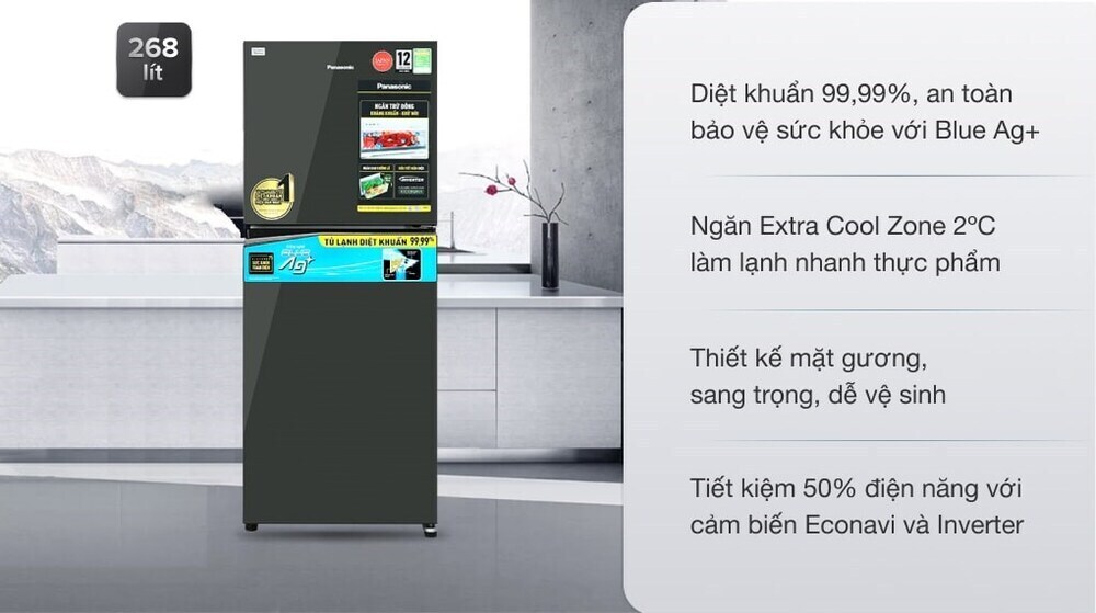 tủ lạnh panasonic inverter 268 lít nr-tv301vgmv