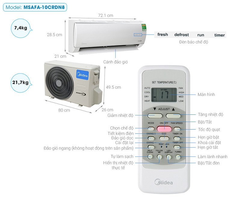 máy lạnh midea inverter 1 hp msafc-10crdn8