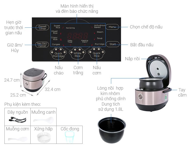 nồi cơm điện tử 1.8 lít casper cd-18rc01