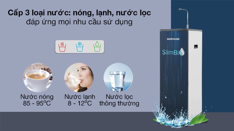 máy lọc nước ro nóng nguội lạnh sunhouse sha76214ck-s 9 lõi