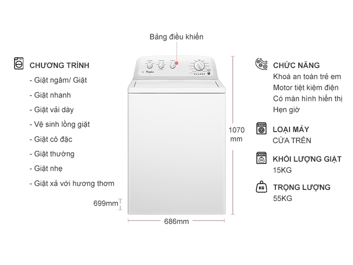máy giặt whirlpool 15 kg 3lwtw4705fw