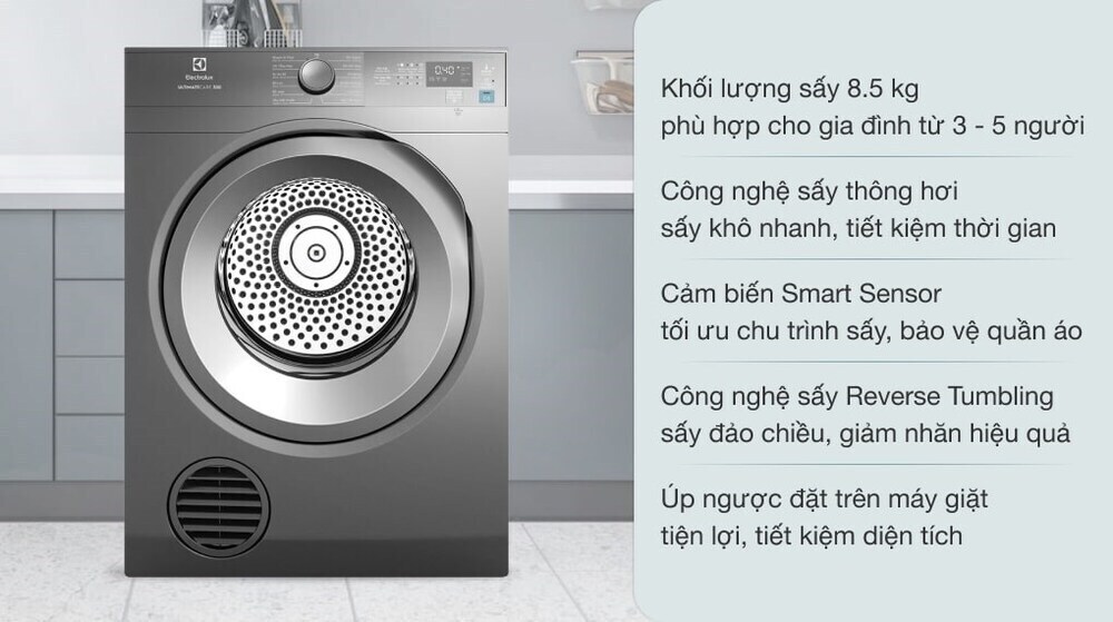 máy sấy thông hơi electrolux 8.5 kg edv854n3sb