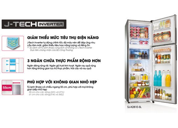 tủ lạnh sharp inverter 241 lít sj-x251e-ds
