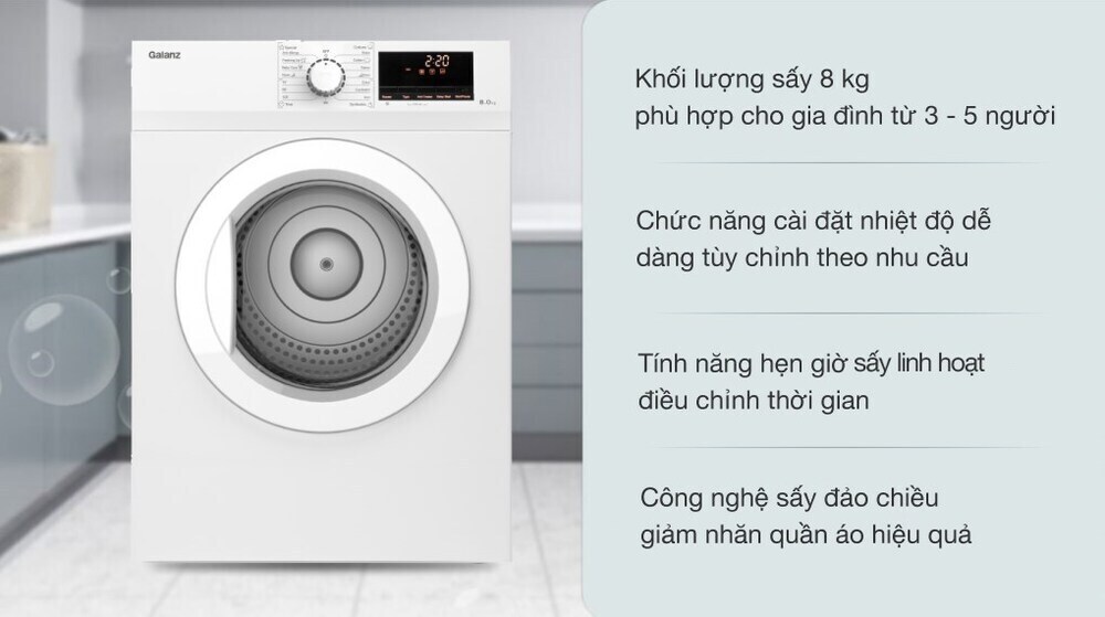 máy sấy thông hơi galanz 8 kg dv-80t5c(w)