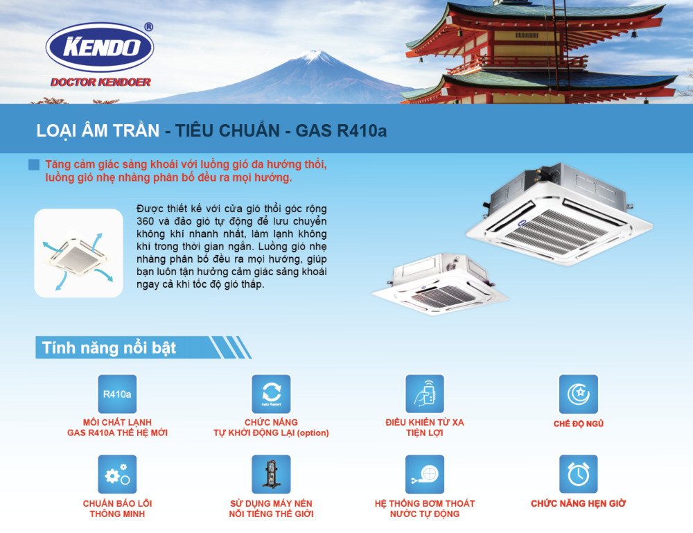 máy lạnh âm trần 2.0 hp kendo kdc-c018/kgo-c018 (18000 btu) (2022)