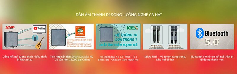 loa kéo acnos cs550 (bass 16.3cm, 300w, tặng 2 micro, pin 5-7h)