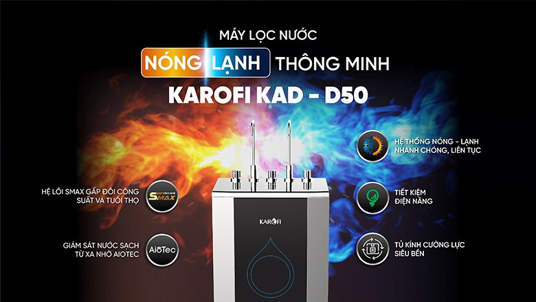 máy lọc nước nóng lạnh 10 lõi karofi kad-d50