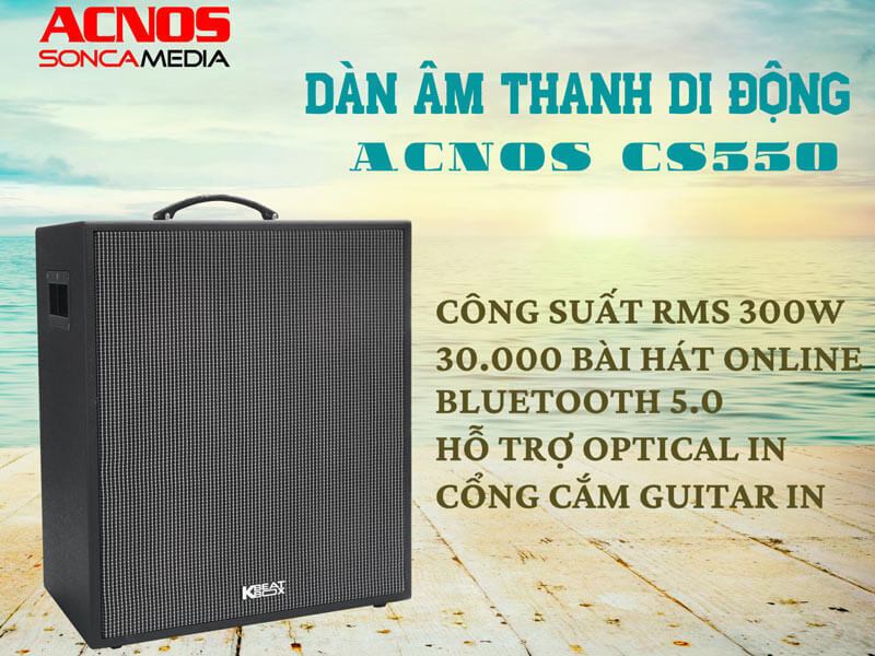 loa kéo acnos cs550 (bass 16.3cm, 300w, tặng 2 micro, pin 5-7h)