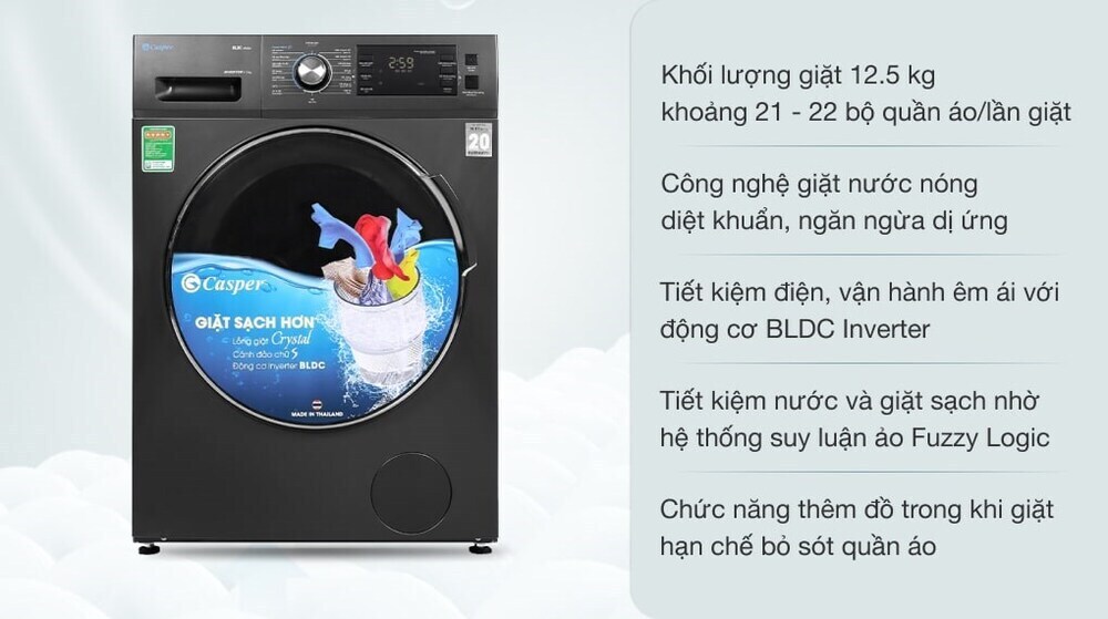 máy giặt casper inverter 12.5 kg wf-125i140bgb