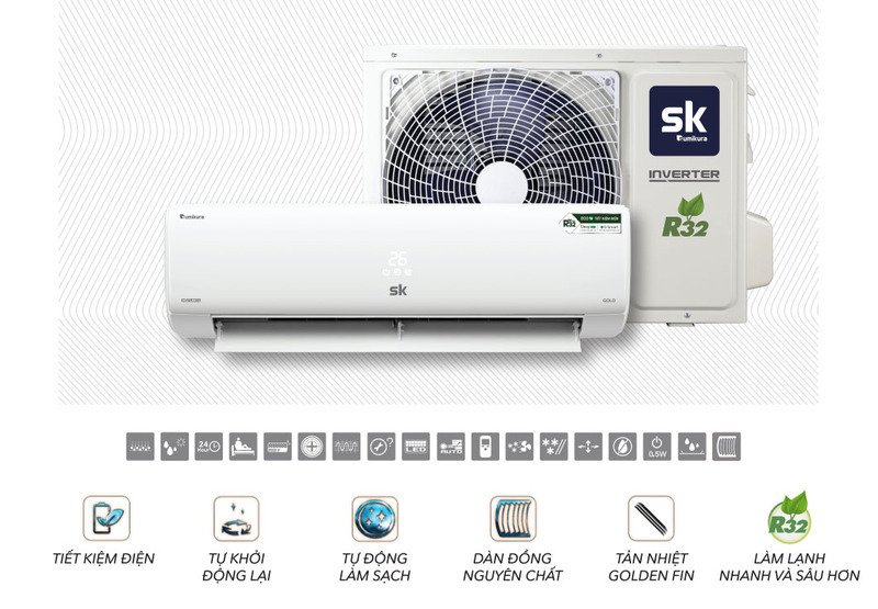 máy lạnh sumikura 1.0hp inverter aps/apo- 092/ gold ( gas r32 )