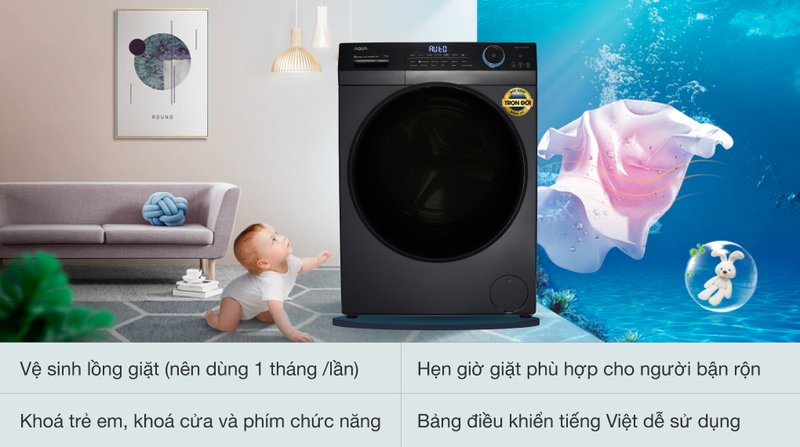 máy giặt aqua inverter 11 kg aqd- d1102g bk