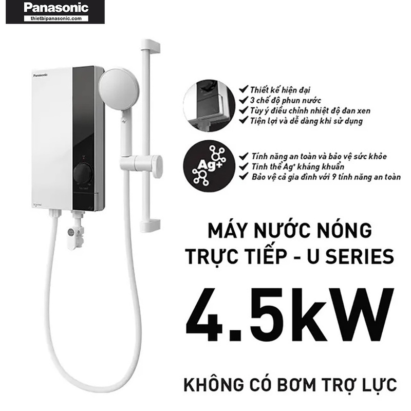 máy nước nóng panasonic 4.5kw dh-4us1vw không có trợ lực
