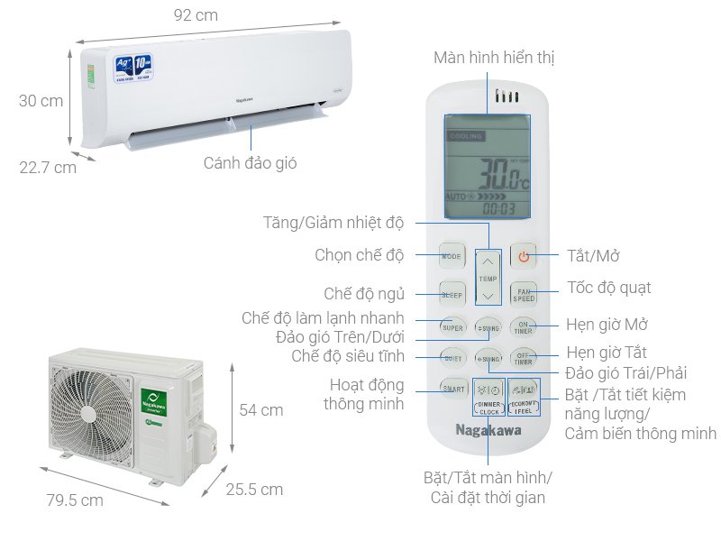 máy lạnh nagakawa inverter 2.0hp nis-c18r2h12