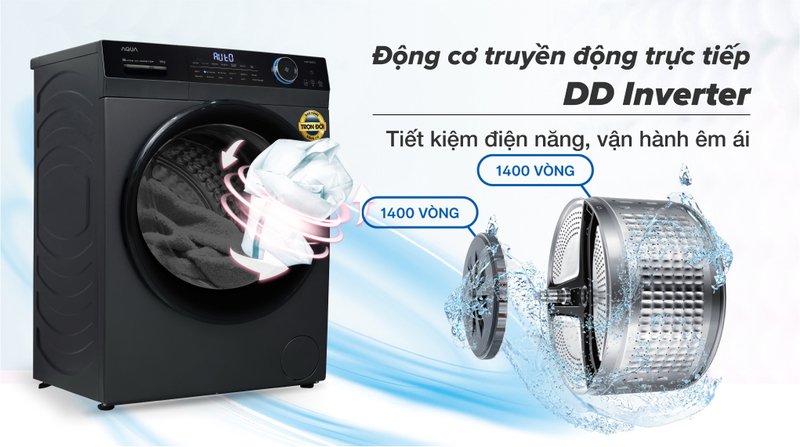 máy giặt aqua inverter 9 kg aqd- d902g bk