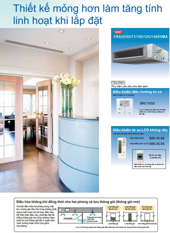máy lạnh giấu trần daikin 2.0hp fba50bvma9/rzf50cv2v+brc1e63 ( remot có dây )
