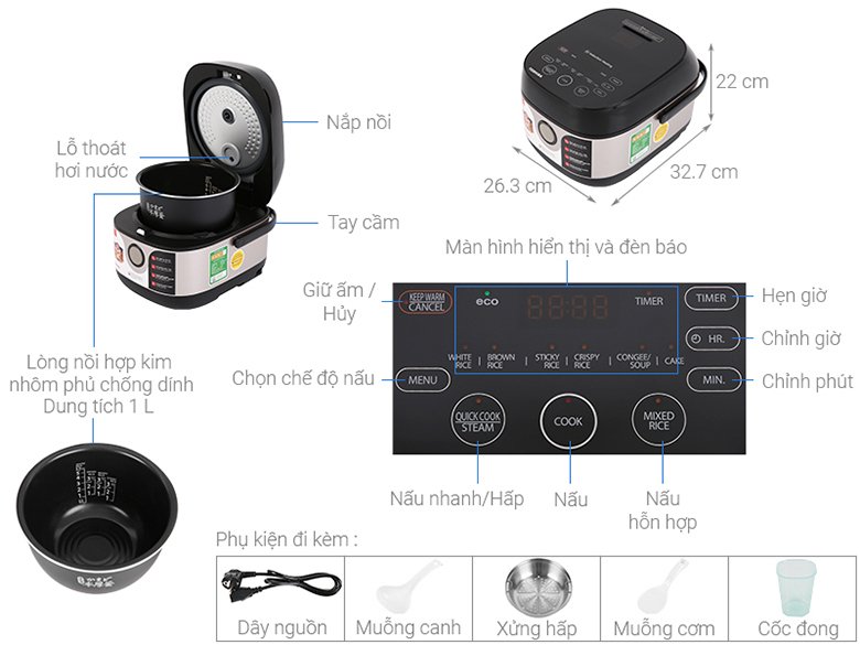 nồi cơm điện tử cao tần toshiba 1 lít rc-10ix1pv