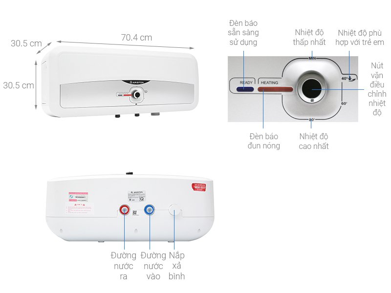 máy nước nóng gián tiếp ariston 20 lít 2500w sl2 20 rs 2.5 fe