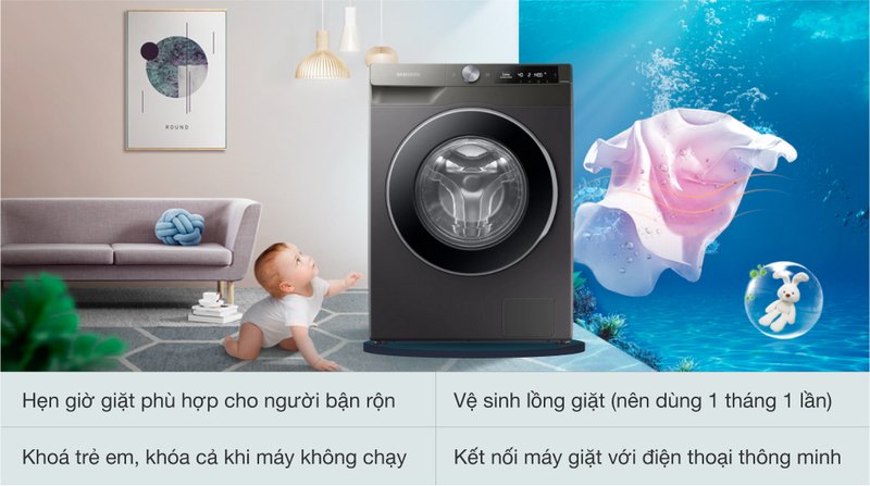 máy giặt samsung 9.0 kg ww90t634dln/sv