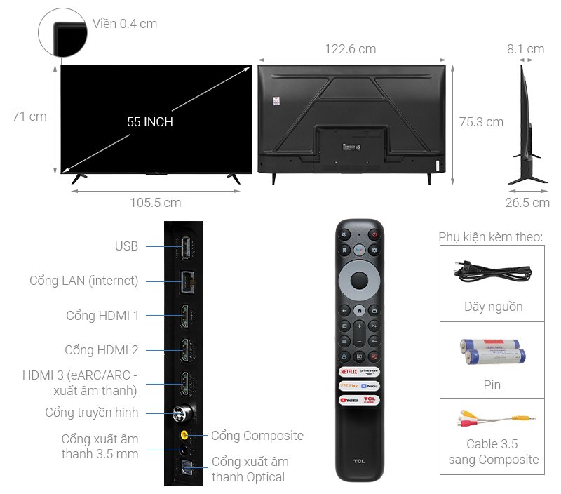 google tivi tcl 4k 55 inch 55p635