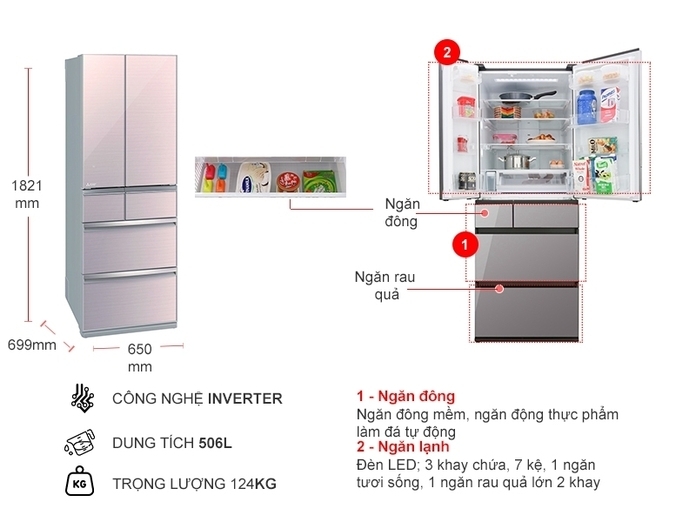 tủ lạnh mitsubishi electric inverter 506 lít mr-wx52d-f-v