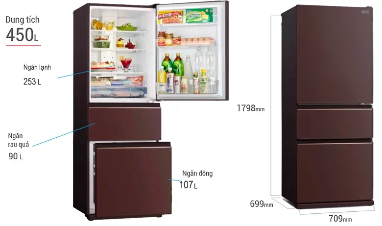 tủ lạnh mitsubishi inverter 450 lít mr-cgx56ep-gbr-v