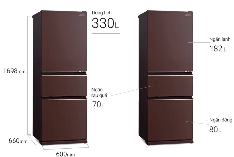 tủ lạnh mitsubishi inverter 330 lít mr-cgx41en-gbr-v
