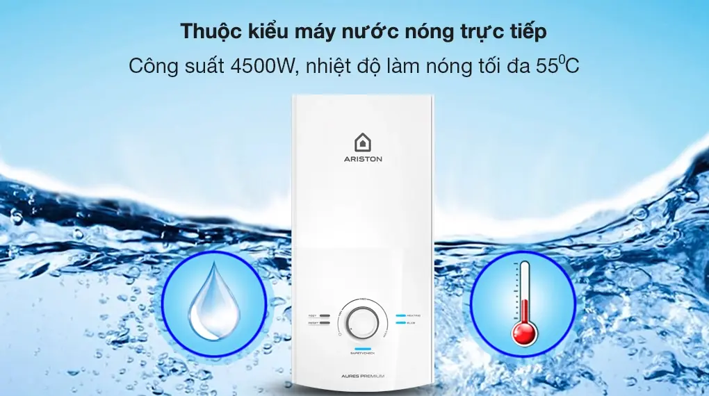 máy nước nóng trực tiếp ariston 4500w aures premium 4.5