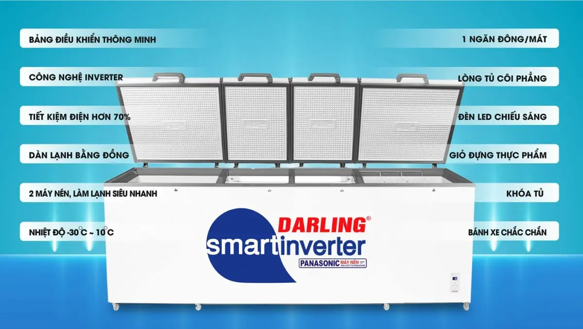 tủ đông darling inverter dmf-1779asi 2100 lít 4 cánh thông minh