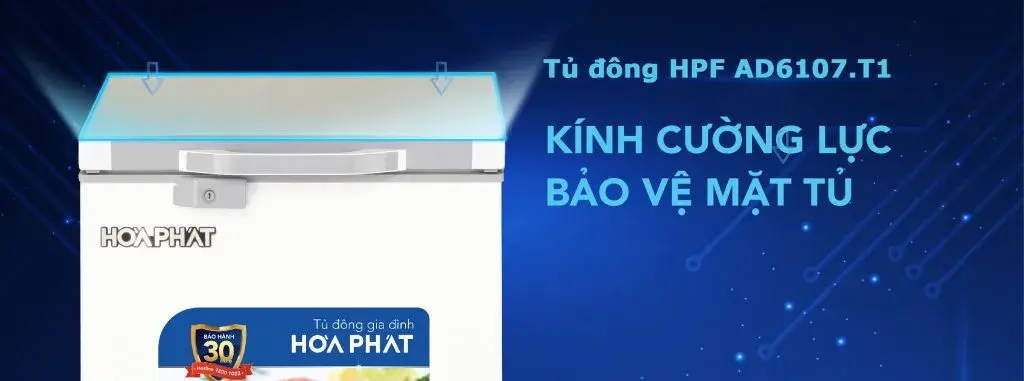 tủ đông hòa phát hpf ad6107.t1 mặt kính 1 ngăn 1 cánh