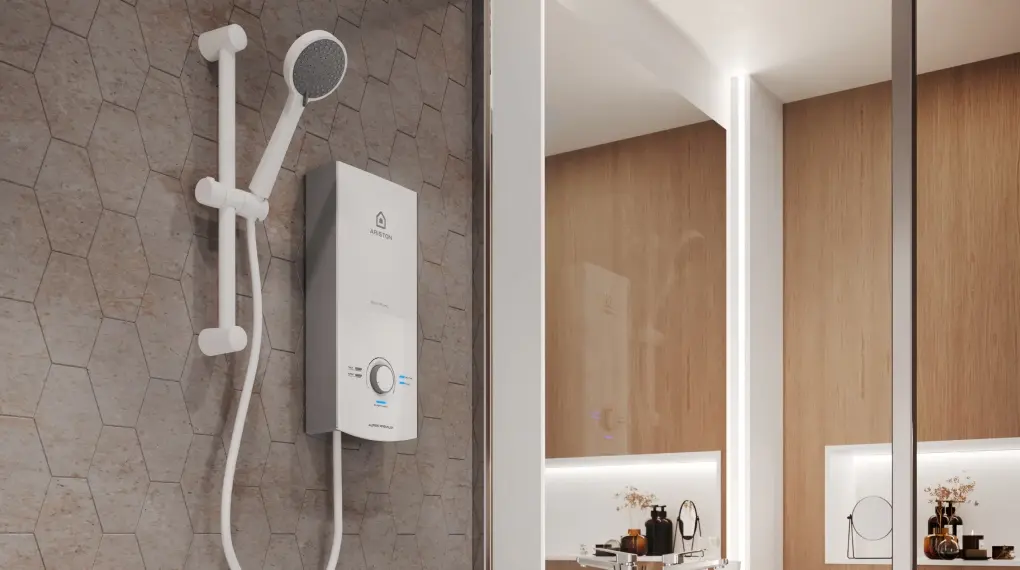 máy nước nóng trực tiếp ariston 4500w aures premium 4.5p pearl - có bơm