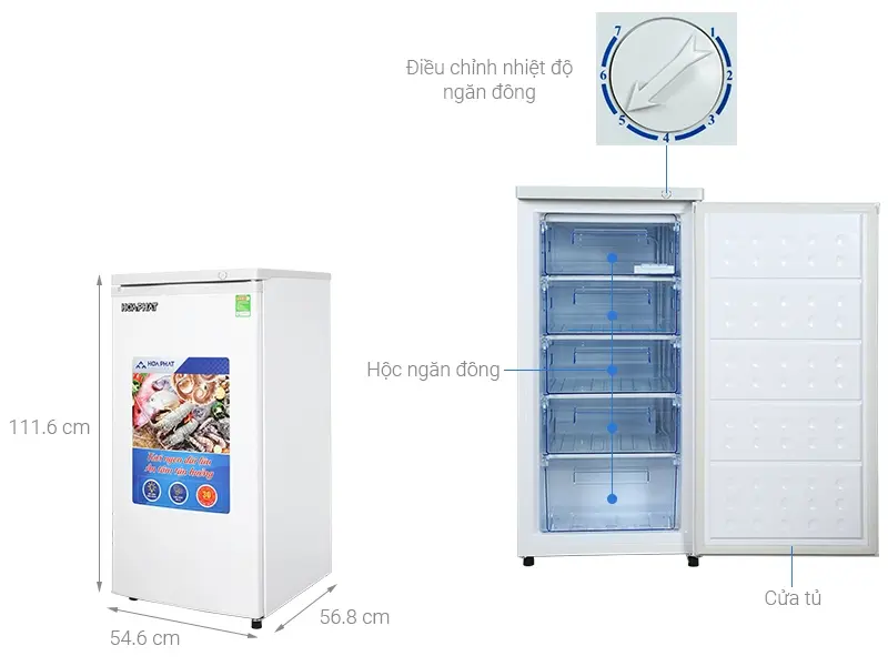 tủ đông đứng hòa phát huf 350sr1 147 lít 5 ngăn