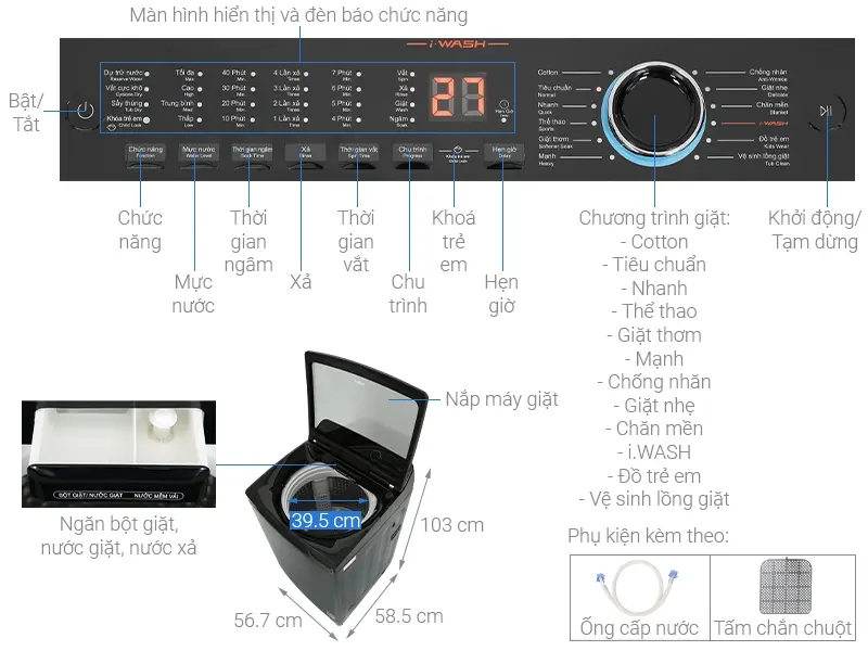 máy giặt aqua 12 kg aqw-fr120ht bk