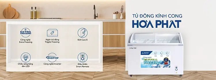 tủ đông trưng bày hòa phát 451 lít mặt kính inverter hsf ad8451.c1