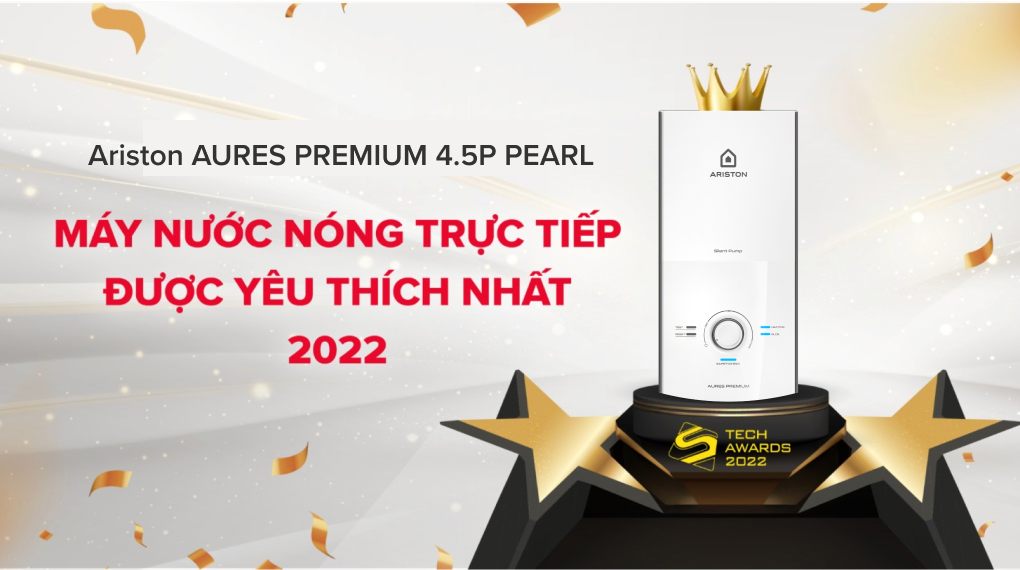 máy nước nóng trực tiếp ariston 4500w aures premium 4.5p pearl - có bơm